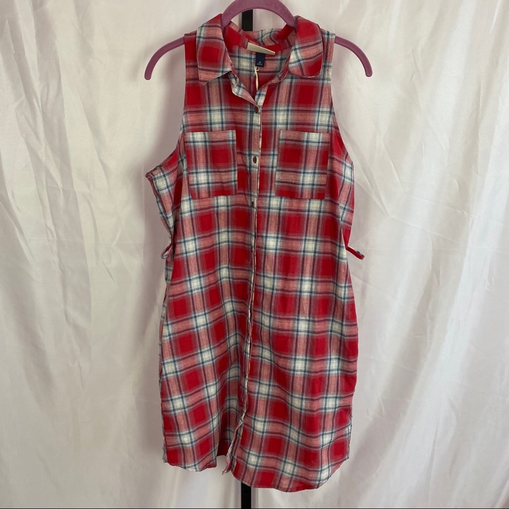 Universal Thread Red Plaid Sleeveless Shirt Dress